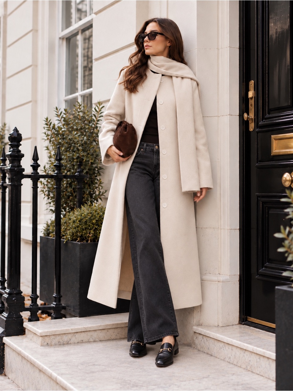 NWT Reformation Asher Wool Coat with Scarf in Ivory Cream Size M